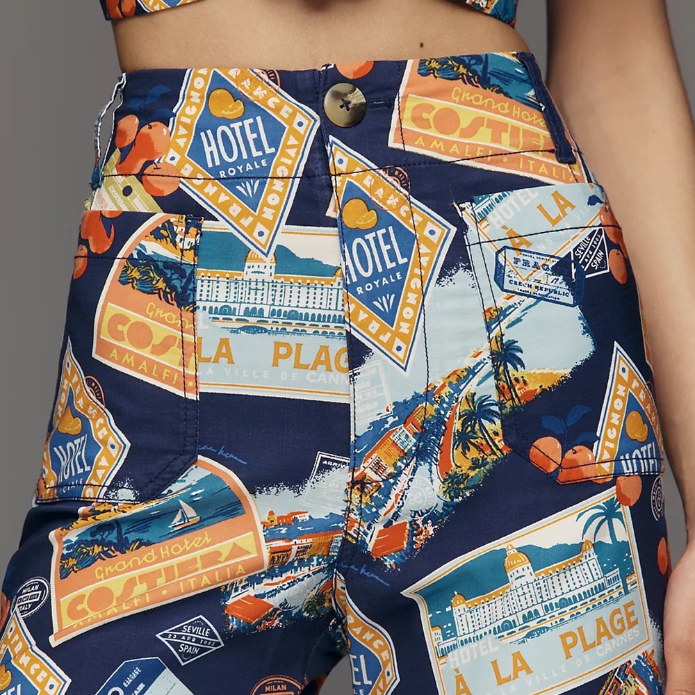 Travel Poster Print Wide Leg Pants - Navy Multi - Picture 3 of 8